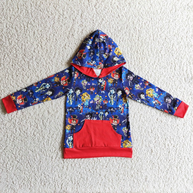 BT0031 Boy Cartoon Character Hooded Pocket Long Sleeve Top