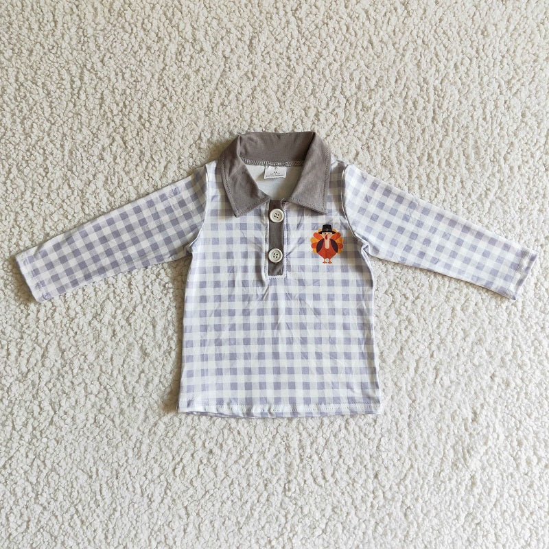 BT0038 Boys Turkey Plaid Long Sleeve Top D 1101