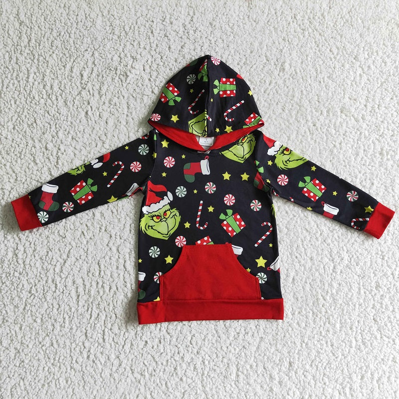 BT0069 Boys Christmas Hooded Pocket Long Sleeve Top