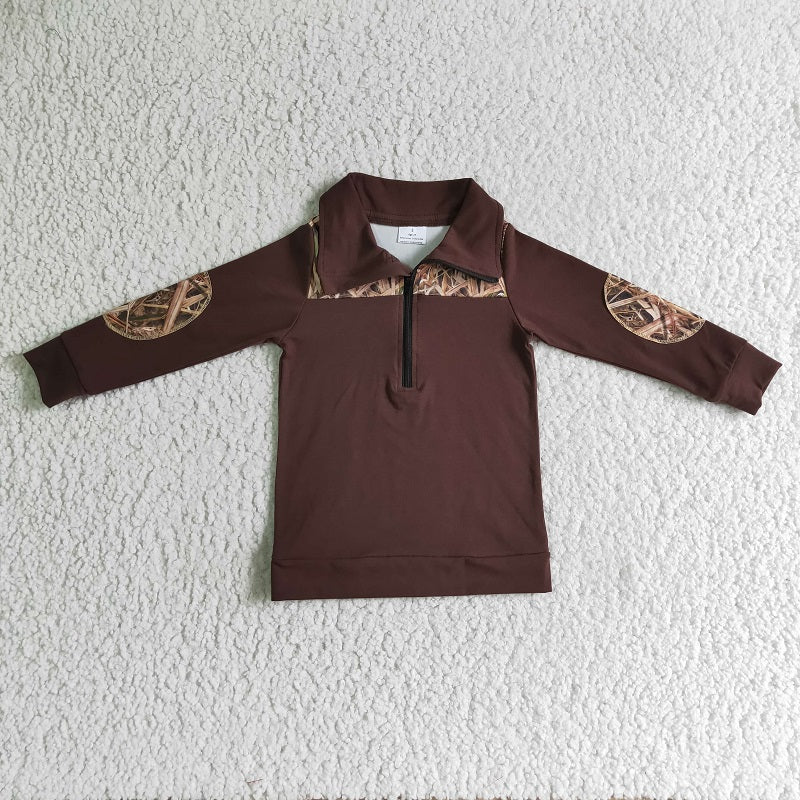 BT0070 Boys Straw Brown Long Sleeve Zip Top