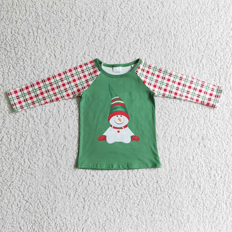 BT0077 Boys Snowman Green Long Sleeve Top