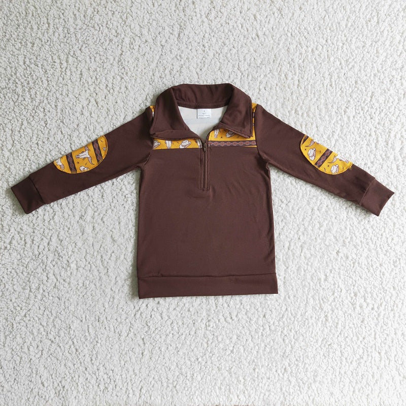 BT0088 Boys Bull Head Hat Dark Brown Zip Long Sleeve Top