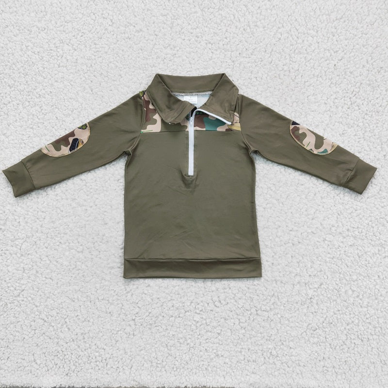 BT0098 Boys' Camouflage Tank Green Zipper Long Sleeve Top