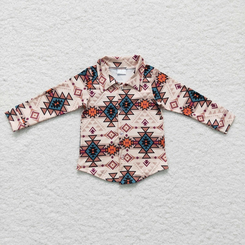 BT0127 Boys Geometric Button Long Sleeve Top