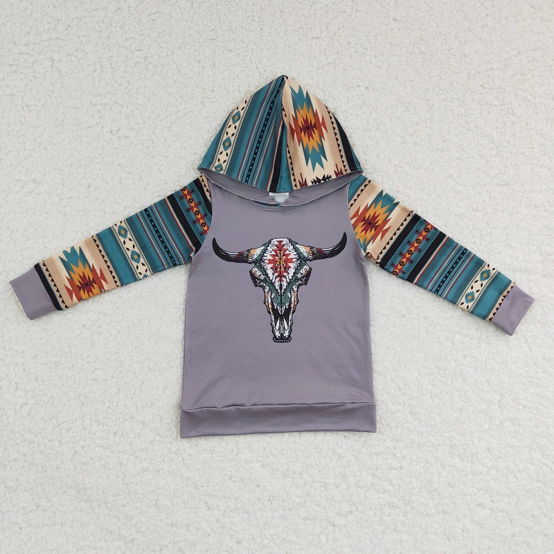 BT0130 Boys Geometric Bull Head Long Sleeve Hoodie