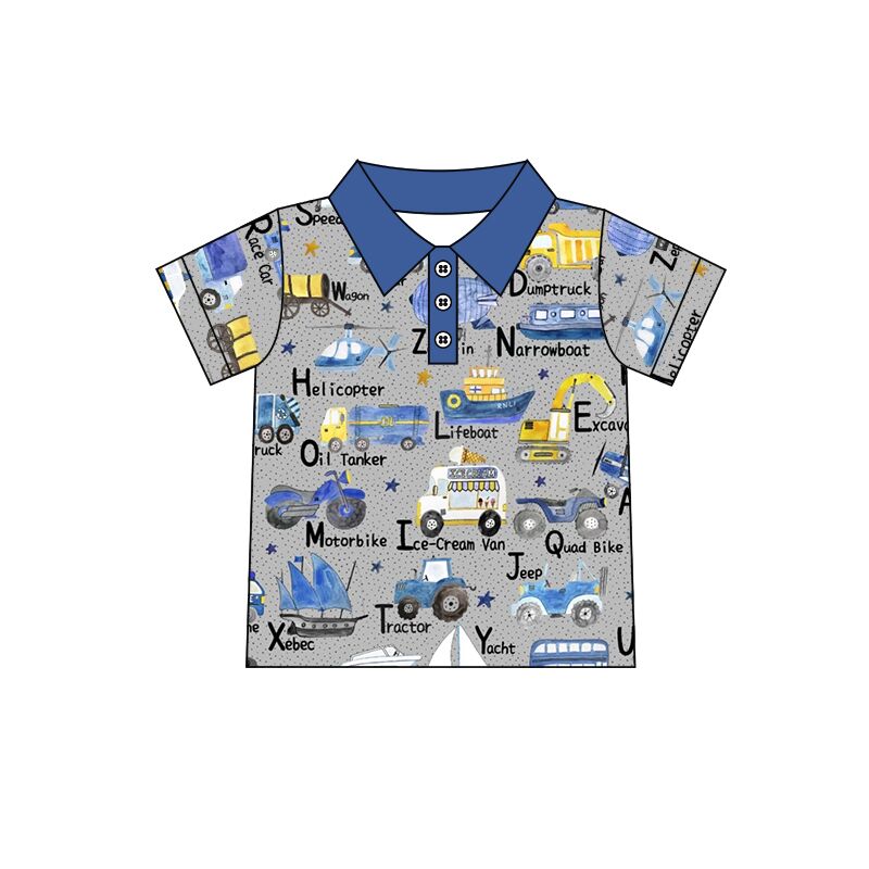 BT0135 Boys Excavator Helicopter Ship Short Sleeve Top