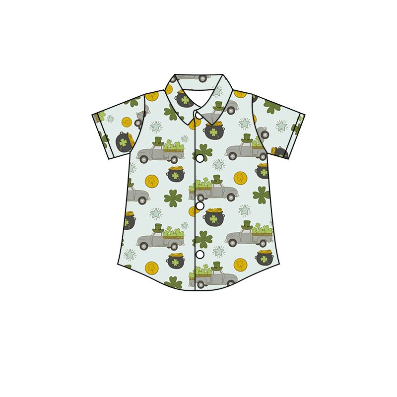 BT0181 Boys Clover Car Green Short Sleeve Top