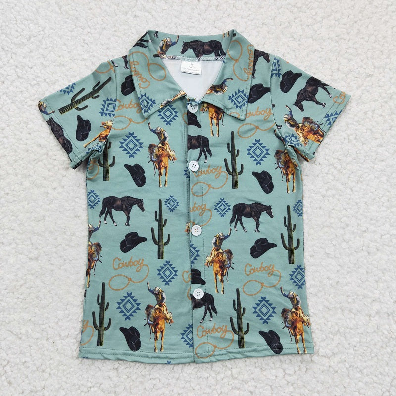 BT0214 Boys cowboy riding cactus short sleeve top