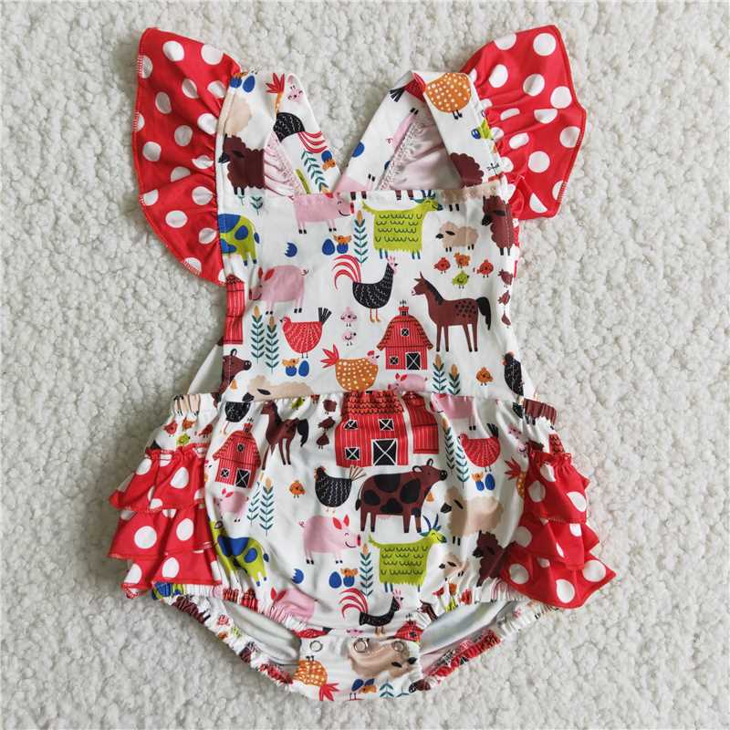 D7-11 Farm red baby romper