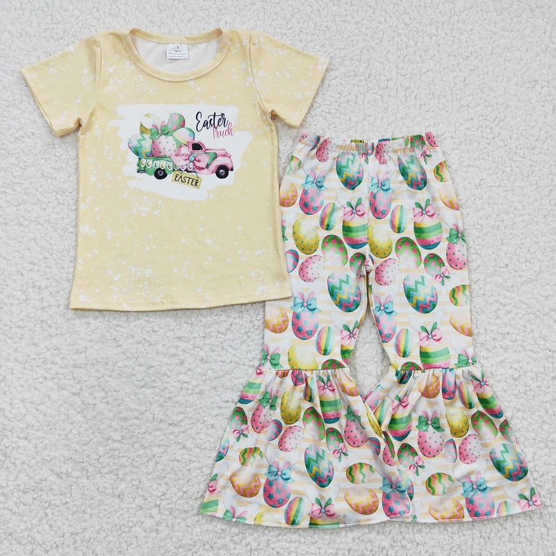 E10-13 Easter Truck Short Sleeve Egg Flare Pants Set