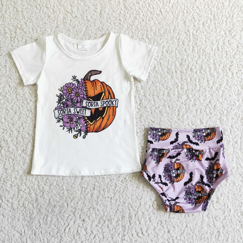 GBO0062 BABY GIRLS HALLOWEEN PUMPKIN BUMMIES SET