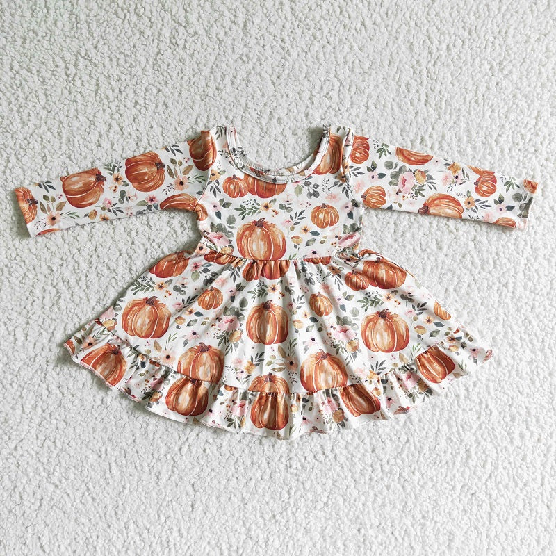 GLD0004 Autumn Pumpkin Flower Long Sleeve Dress
