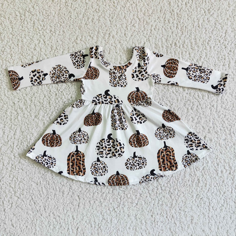 GLD0012 Leopard Pumpkin White Long Sleeve Dress