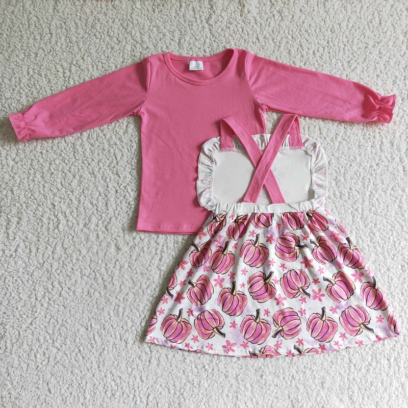 GLD0032 PINK TOP AND PUMPKIN SUSPENDER SKIRT