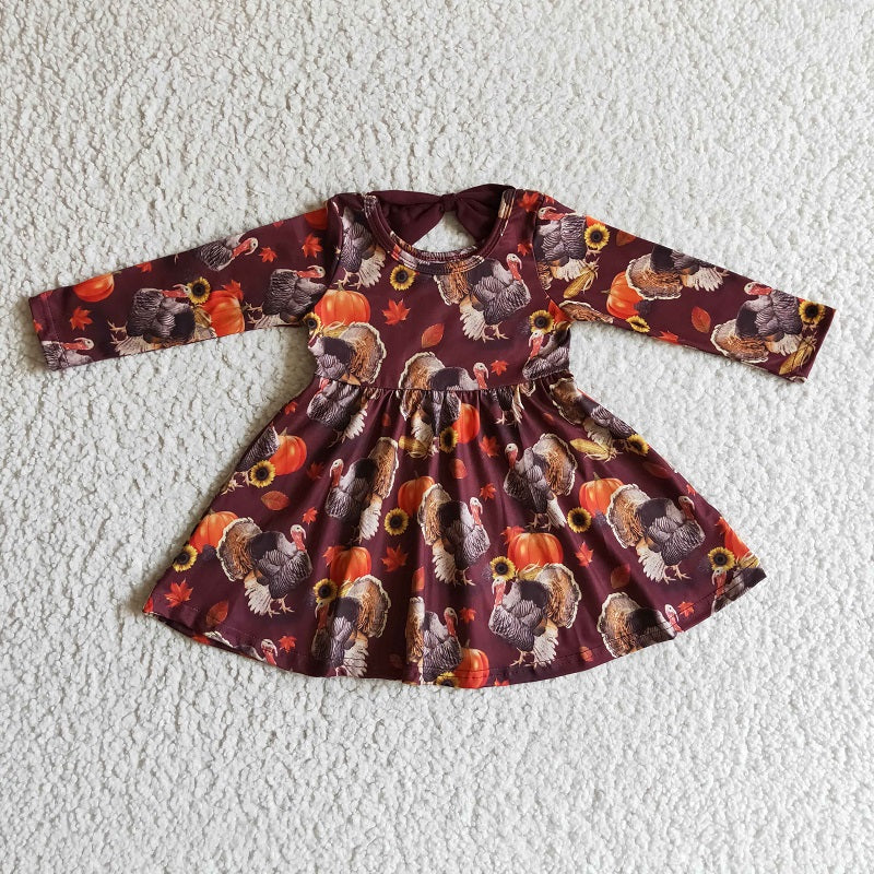 GLD0053 Thanksgiving Turkey Long Sleeve Dress