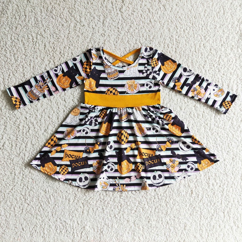 GLD0105 Smiley Skull Pumpkin Long Sleeve Dress D 828