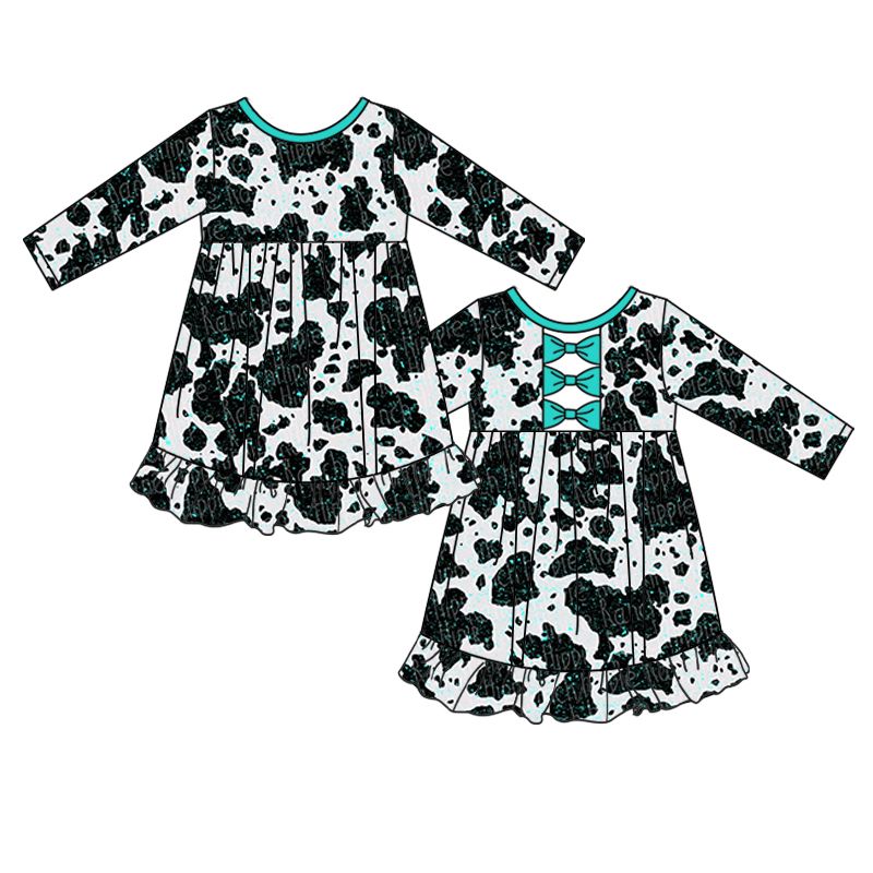 GLD0128 COW PRINT LONG SLEEVE DRESS