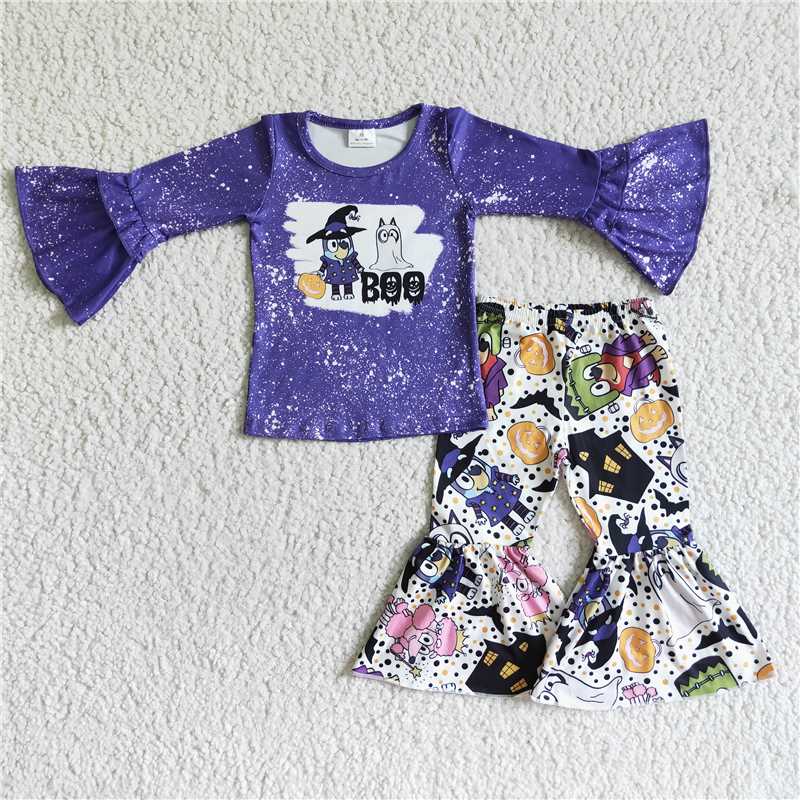 GLP0007 Halloween Cartoon Purple Long Sleeve Pants Set