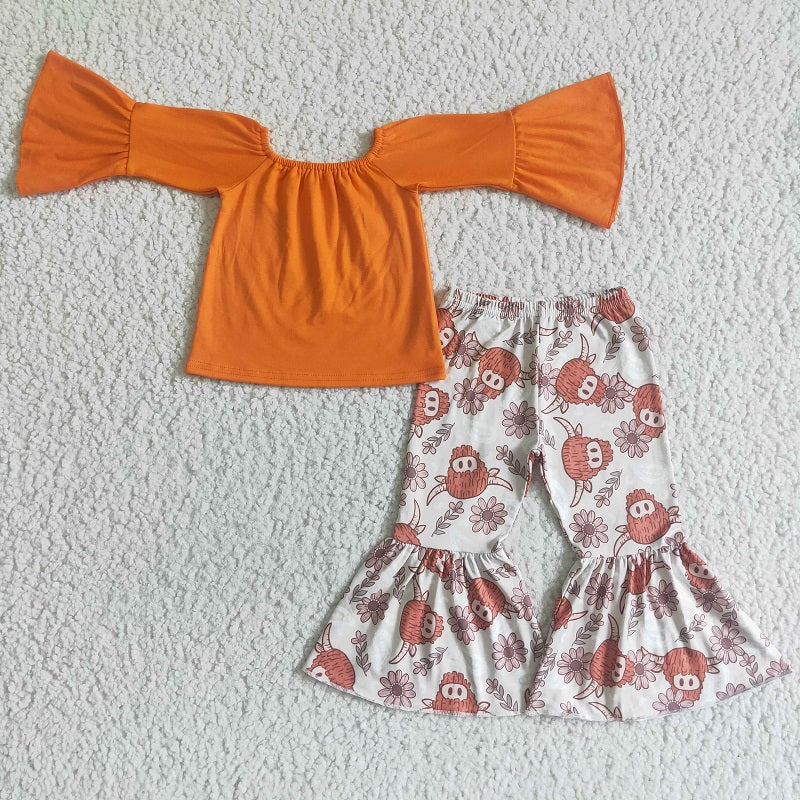 GLP0009 Alpine cow orange one-shoulder long-sleeved trousers suit