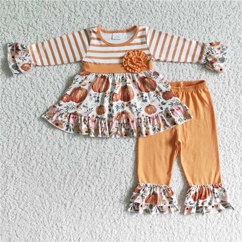 GLP0018 Girls Autumn Pumpkin Flower Long Sleeve Pants Set D 920