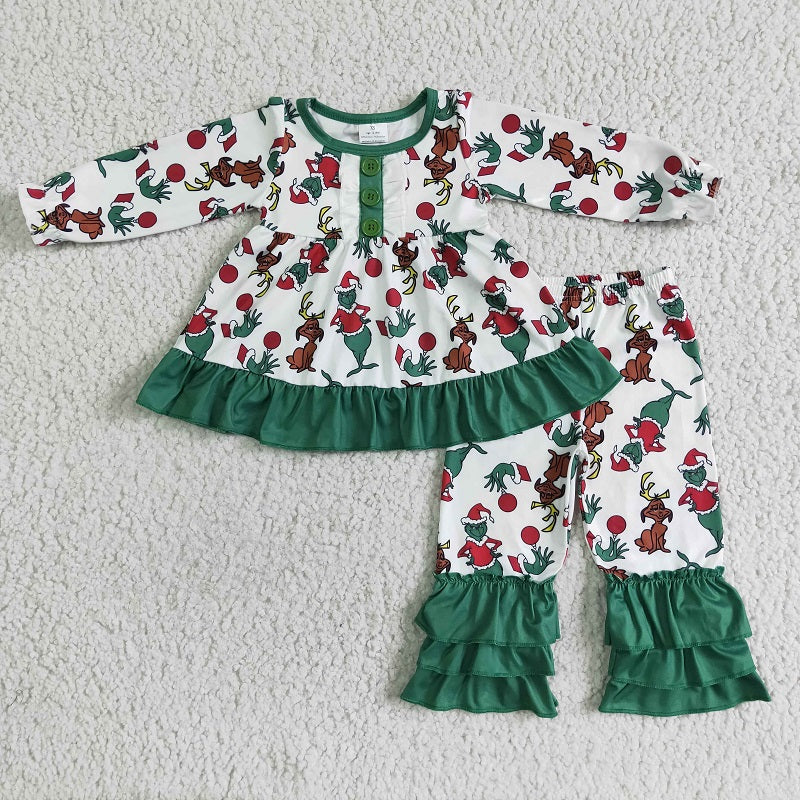 GLP0041 Green Lace Long Sleeve Pants Set