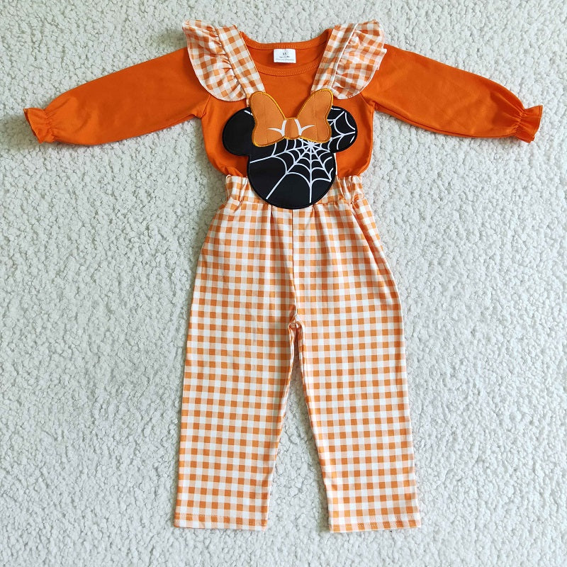 GLP0067 Girl Cartoon Orange Long Sleeve Bib Suit