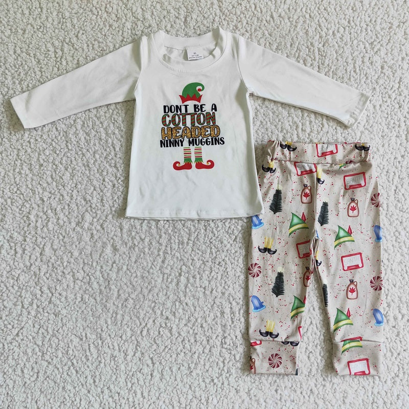 GLP0078 Children Christmas Alphabet Long Sleeve Pants Set