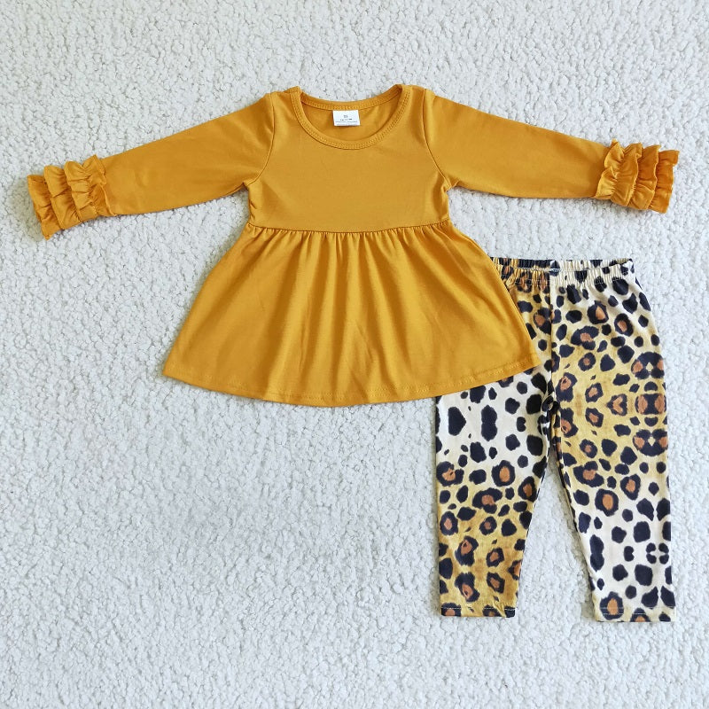 GLP0109 KIDS GIRLS BROWN ICING SLEEVE TOP LEOPARD OUTFIT
