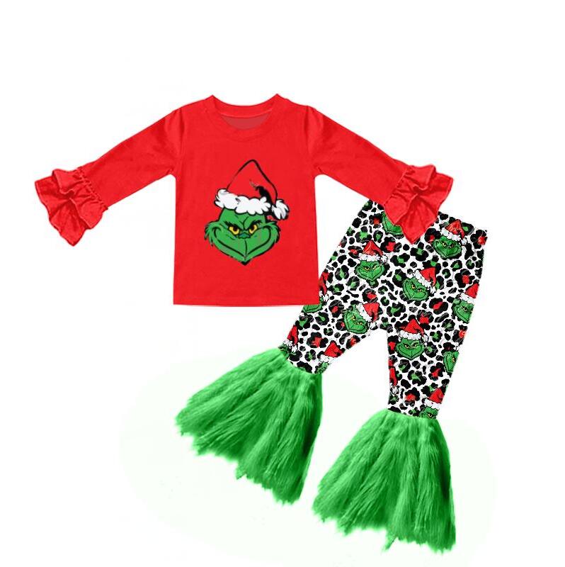 GLP0151 girl cartoon christmas hat long sleeve trousers suit