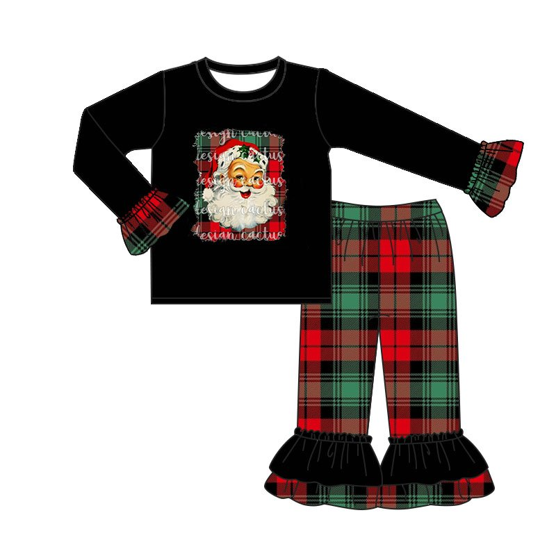GLP0260 Girls Santa Plaid Long Sleeve Trousers Suit D 816