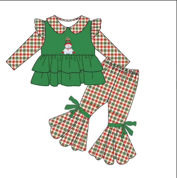GLP0270 Girls Snowman Green Flying Sleeve Trousers Suit