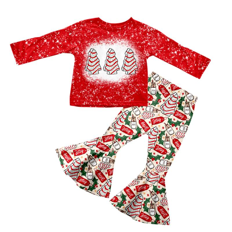 GLP0272 Girls Christmas Tree Red Long Sleeve Pants Set
