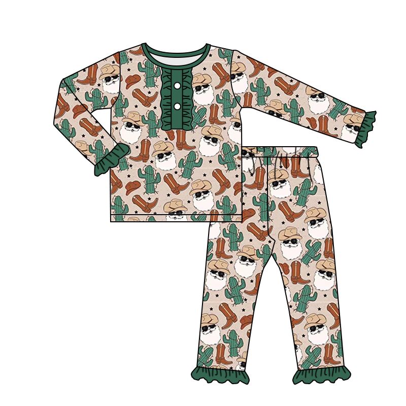 GLP0291 BABY GIRLS WESTERN DESIGN SANTA PAJAMAS SET