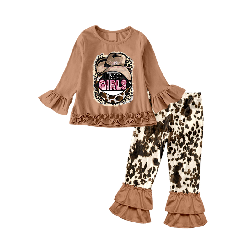 GLP0345 Girls Brown Long Sleeve Cow Trousers Suit