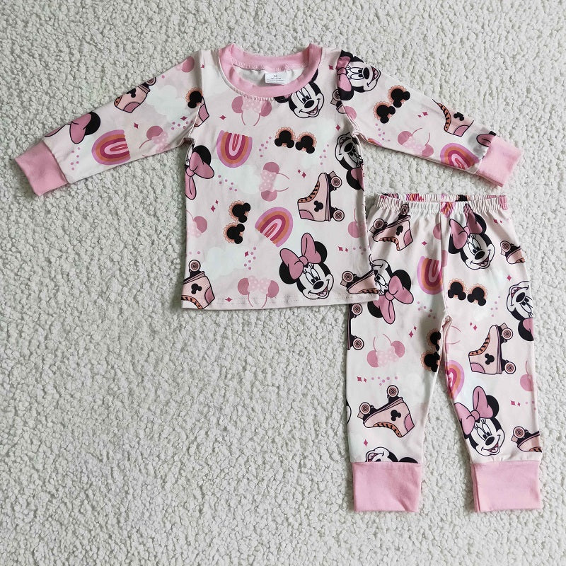 GLP0348 girl cartoon pink long sleeve trousers suit