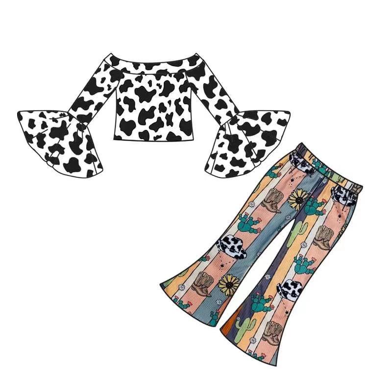 GLP0375 Girls Cow Long Sleeve Pants Set