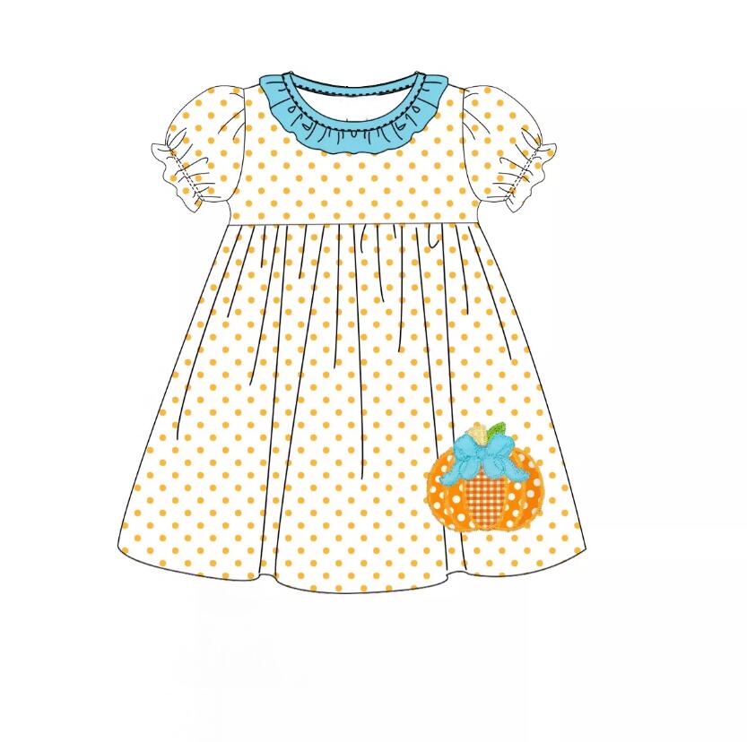 GSD0116 Autumn Pumpkin White Short Sleeve Dress