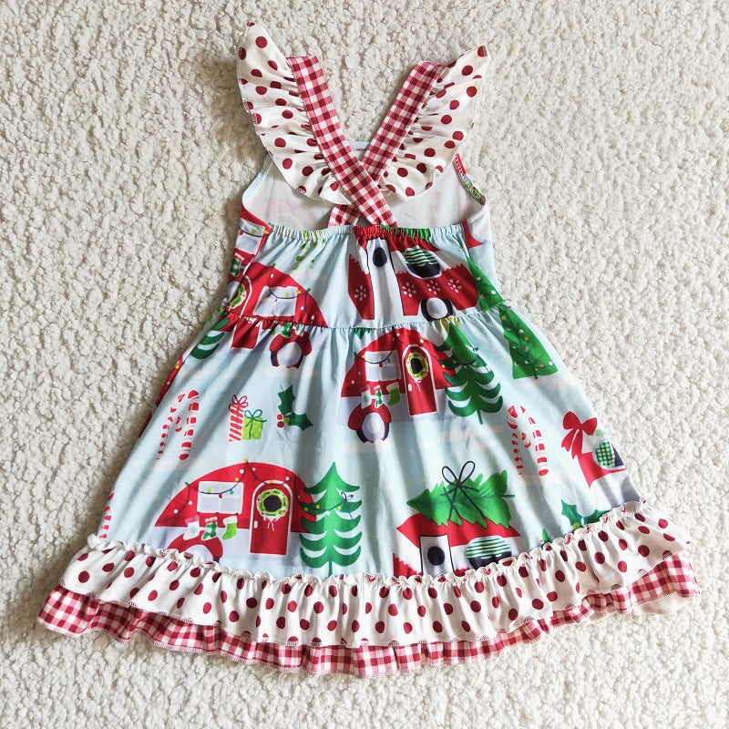 GSD0145 Christmas Tree Cart Flying Sleeve Dress