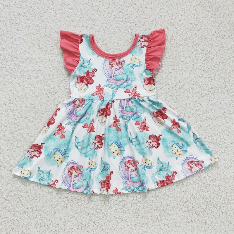 GSD0173 Girls Cartoon Blue Flying Sleeve Dress