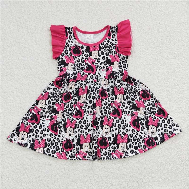 GSD0214 Baby Girls Cartoon Black Leopard Print Dress with Flying Sleeves
