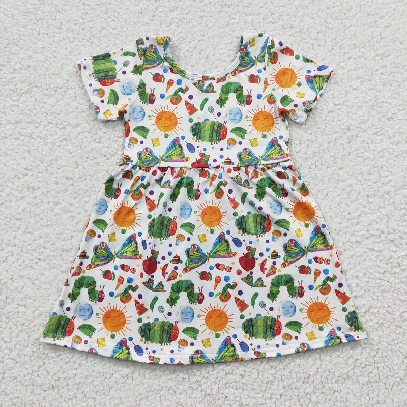 GSD0224 Baby Girls Caterpillar Sun Green Short Sleeve Dress