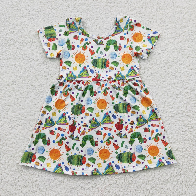 GSSD0224 Baby Girls Worm Sun Green Short Sleeve Dress