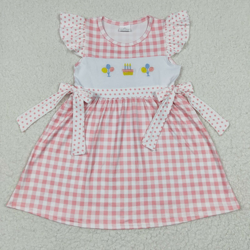 GSD0276 Embroidered Cake Balloon Pink Flying Sleeve Dress