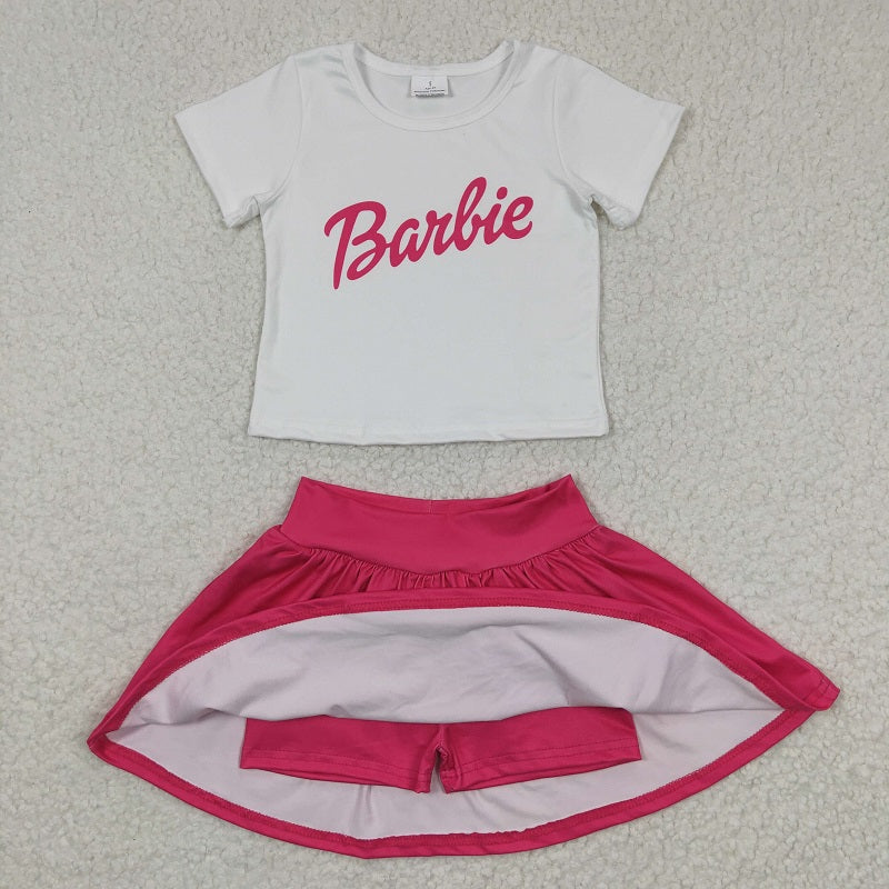 GSD0280 Baby girls White Short Sleeve Rose Red Skirt Suit