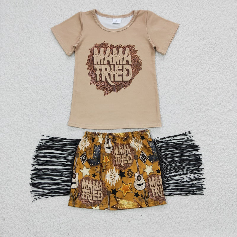 GSD0286 Girls MAMA TRIED SS Fringed Shorts Set D 5.15