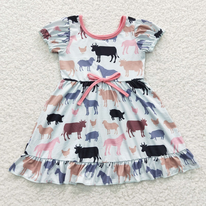 GSD0306 Cow Horse Chicken White Short Sleeve Dress D 7.17
