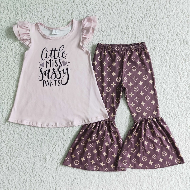 GSPO0087 Letters Print Flying Sleeve Pants Set