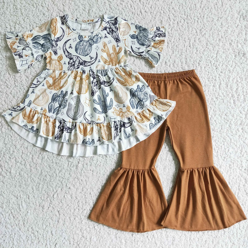 GSPO0113 Girls Cactus Short Sleeve Brown Trousers Suit