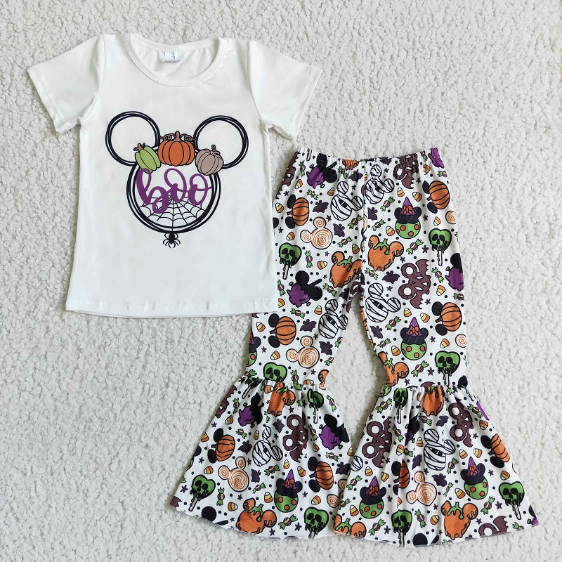 GSPO0146 girl cartoon white short-sleeved trousers suit