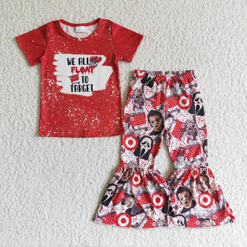 GSPO0148 Girls Joker Red Short Sleeve Pants Set